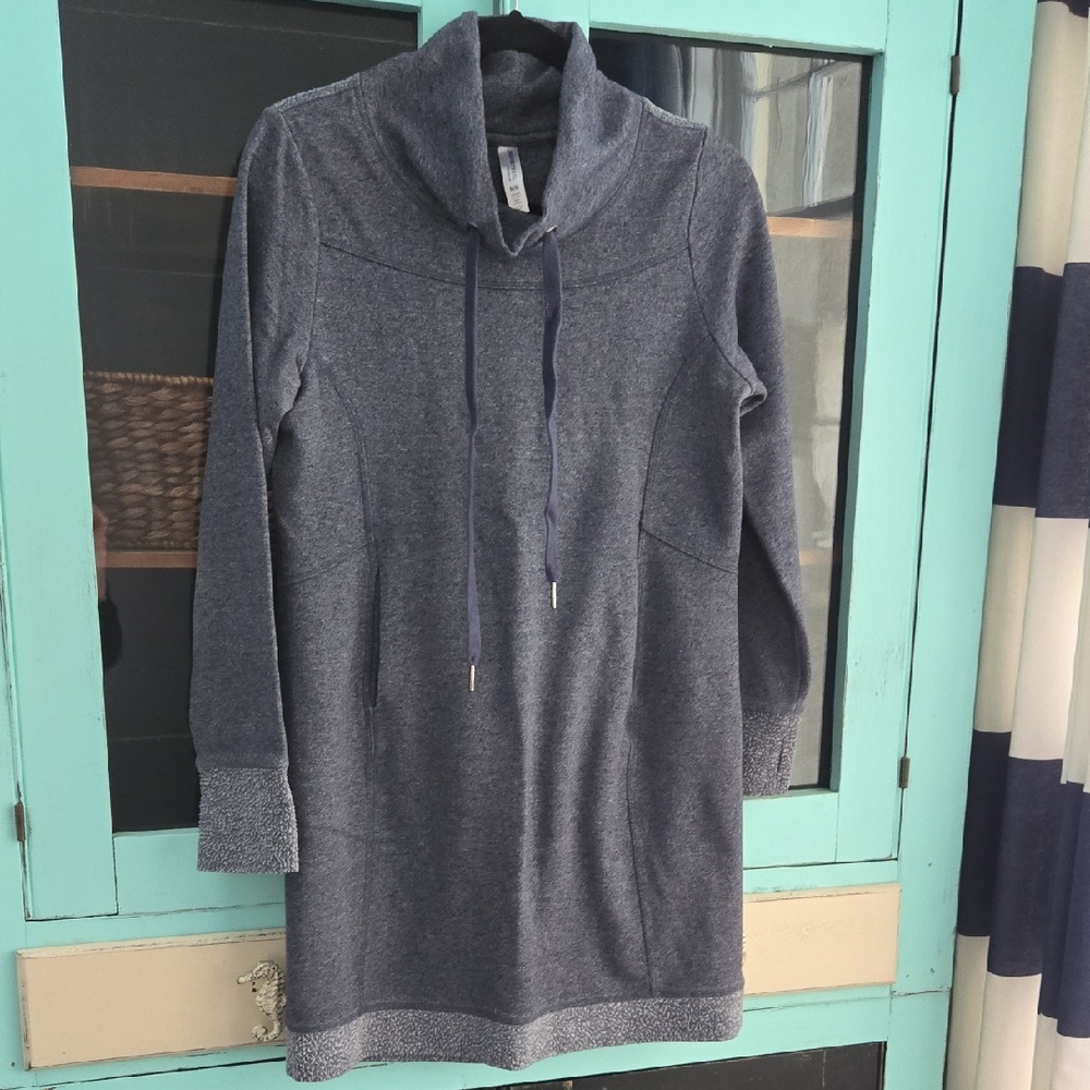 Cozy Grayish/Blue Cowl Neck Sweater Dress